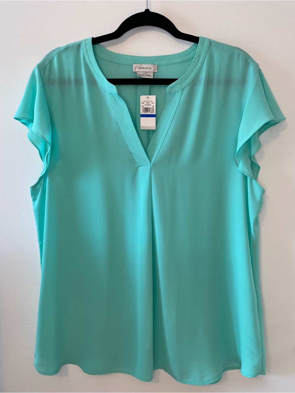 Van Heusen Aqua V-Notch Flutter Sleeve Blouse Size XL NWT